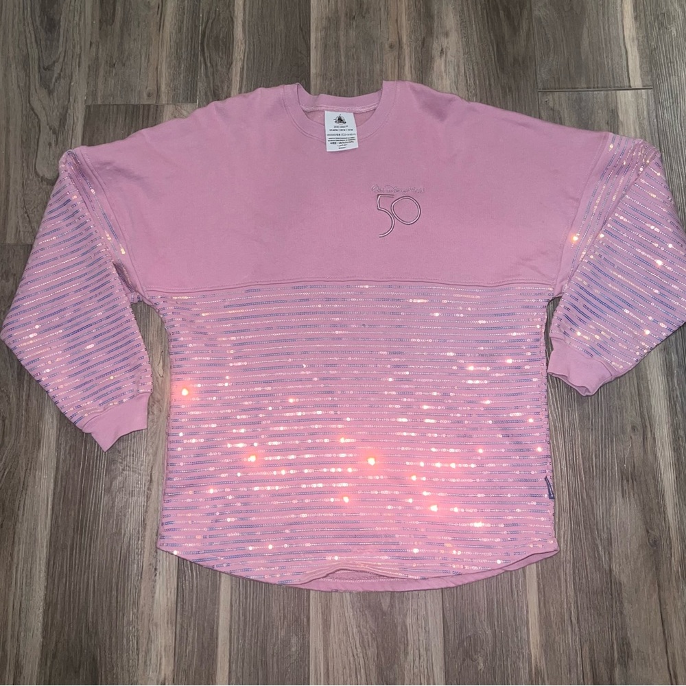 WALT DISNEY WORLD 50TH ANNIVERSARY PINK/PURPLE SEQUIN IRIDESCENT SPIRIT JERSEY